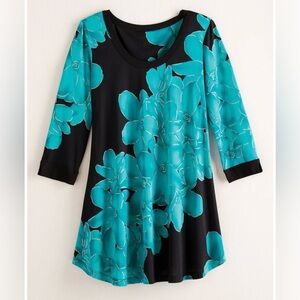 Petalura Touch Of Gold Floral Top Turquoise Size Large